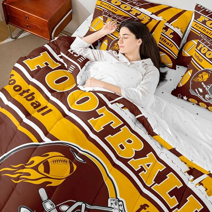 Feelyou Football 7 Pieces Comforter Sets Queen Size Kids Rugby Sports Bedding Set for All Season Football City Bed in a Bag with Comforter, Sheets, Pillowcases & Cushion Cover