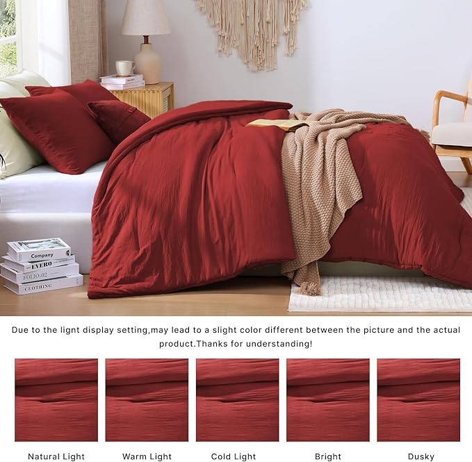WRENSONGE King Size Comforter Set - 3 Pieces Bright Red Comforter Prewashed Soft Lightweight for All Seasons,Fluffy Down Alternative Comforter King Size with 2 Pillow Shams