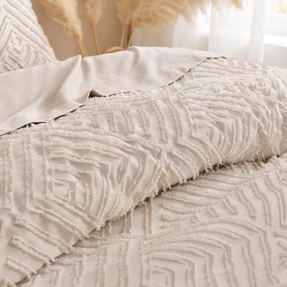 Andency Khaki Comforter Full Size, 3 Pieces Boho Lightweight Fluffy Bedding Comforter Set for Full Bed, Tufted Farmhouse Soft Warm Bed Set for All Seasons (1 Comforter 79x90In, 2 Pillowcases)