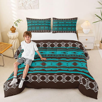 Erosebridal Western Decor,Vintage Exotic Indian Geometric Bedding Set Boho Comforter King,Ethnic Tribal Arrow Quilt Aztec Duvet Insert,Western Home Decor Rustic Farmhouse Bedroom Green Brown,Multi 39
