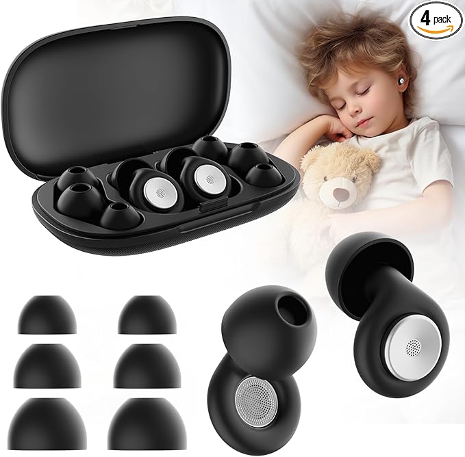 56dB Noise Canceling Earplgs for Sleeping, Pro Sleep Ear Plugs for Side Sleepers, Comfortable & Reusable, Block Snoring, Noise Reduction, Includes 3 Pairs (S/M/L) Black