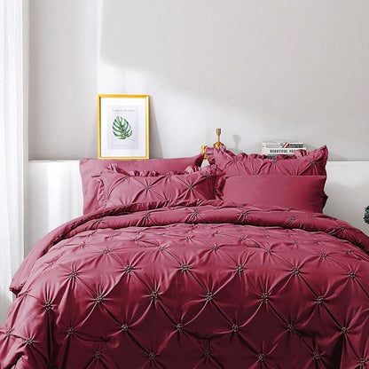 JOLLYVOGUE King Size Comforter Set 7 Pieces, Dark Red Bed in a Bag Comforter Set for Bedroom, Beddding Sets with Comforter, Sheets,Ruffled Shams & Pillowcases