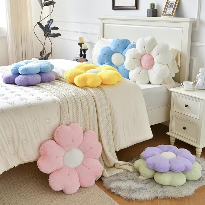 Flower Pillow, Flower Shaped Pillow Decorative Throw Pillows for Bed Couch, Cute Daisy Pillow Dorm Decor Floor Seating Cushion (Green, 19.6 Inches)