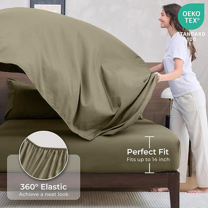 HEVUMYI Olive Green California King Comforter Set - 7-Piece All Season Bed in a Bag Cal King, Ultra Soft Bedding Set with Comforter, Flat Sheet, Fitted Sheet, Pillowcases, Pillow Shams