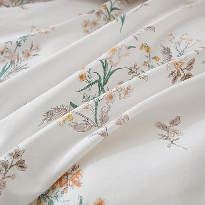 100% Cotton Comforter Queen Size Vintage Floral Bedding Set Reversible Botanical Comforter Set 3 Pcs Cottagecore Aesthetic Soft Bedding Sets for All Season