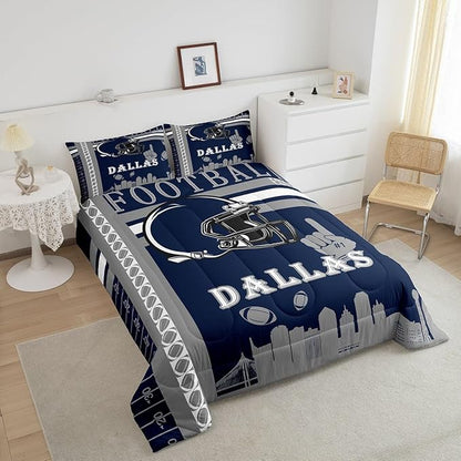 Feelyou Football Bedding Set Boys Girls Twin Size Women Men Rugby Sports Comforter Football City Duvet Quilt Gray Dark Blue Room Decor