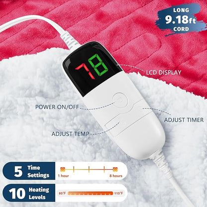 BOMOVA Heated Electric Blanket Twin - 62" x 84" Heating Blanket with 10 Heating Levels & 8 Hours Auto Off, Warm Flannel Blanket, Christmas Birthday Gifts for Women