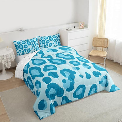 Erosebridal Blue Leopard Twin Comforter Set for Kids Boys Girls,African Cheetah Print Bedding Set,Farmhouse Rustic Duvet Insert,Wild Animal Skin Bed Set for All Season