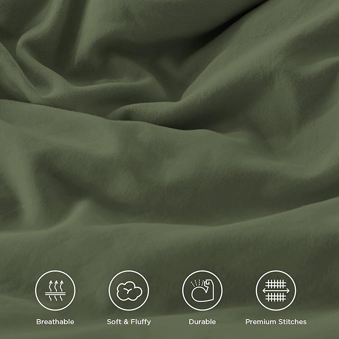 Andency Olive Green Queen Comforter Set (90x90Inch), 3 Pieces Lightweight Fluffy Ruffle Bedding Comforter Sets for Queen Bed, Farmhouse Shabby Chic Soft Microfiber All Season Bed Set