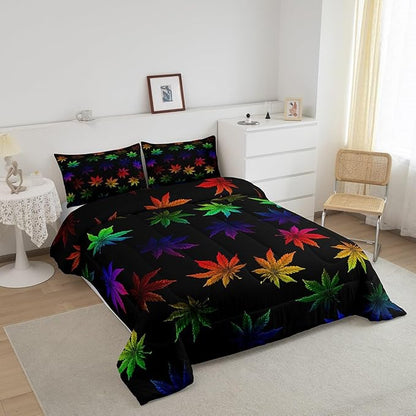 Erosebridal Rainbow Leaf Bedding Full, Leaves Comforter Set for Women Girls Men,Nature Botanical Plants Down Comforter,Neon Tie Dye Hippie Bedding Comforter Sets