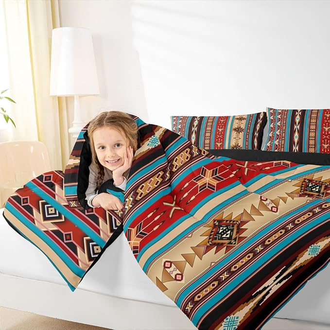 Aztec Bedding Set Ethnic Tribal Arrow Comforter Set,Vintage Southwestern Native Bohemian Quilt Twin,Western Star Duvet Insert Exotic Geometric Diamond Stripes Room Decor,Burnt Sienna Brown