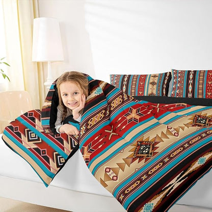 Aztec Bedding Set Ethnic Tribal Arrow Comforter Set,Vintage Southwestern Native Bohemian Quilt Twin,Western Star Duvet Insert Exotic Geometric Diamond Stripes Room Decor,Burnt Sienna Brown