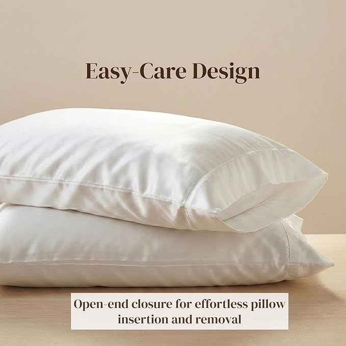Beckham Hotel Collection Cotton Pillowcases King Size, Sateen Finish, Open End, Breathable, Moisture-Wicking, White (Pack of 2)