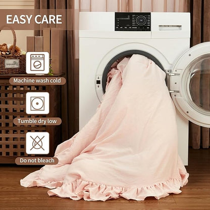 CAROMIO Pink Ruffled Comforter Set Queen Size, 3PCS Soft Washed Microfiber Lightweight & Fluffy All-Season Bedding Comforter with Vintage French Country Style, Pink, 90x90 in