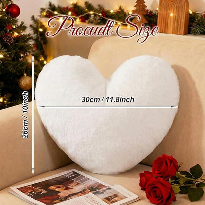 Nydotd Heart Pillows Cute Fuzzy Throw Pillow White Love Heart Shaped Decorate Pillows for Bed Livingroom Sofa Gifts Home Decor Cushion Small 11.8" x 10"
