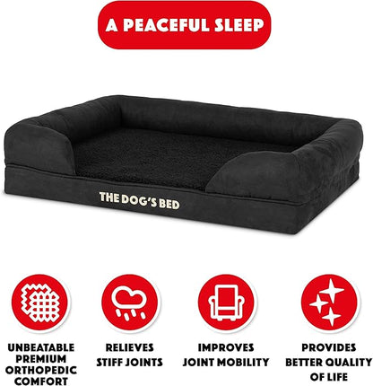The Dog’s Bed Orthopedic Memory Foam Dog Bed with Bolsters, Plush Fabric, Black Plush, M