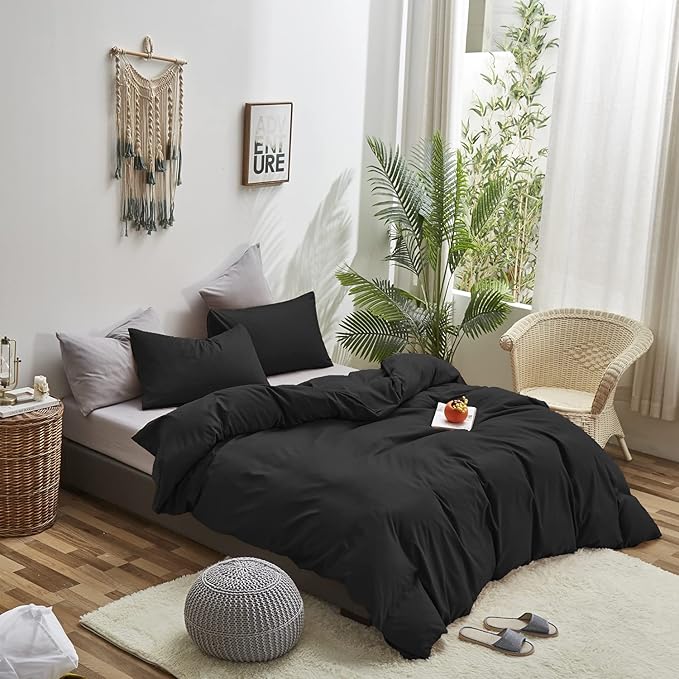 KAREVER Black Comforter Set Cal King Dark Color Bedding Set Soft Durable Blanket Set Men Lightweight Women Breathable True Black Bed Comforter Set