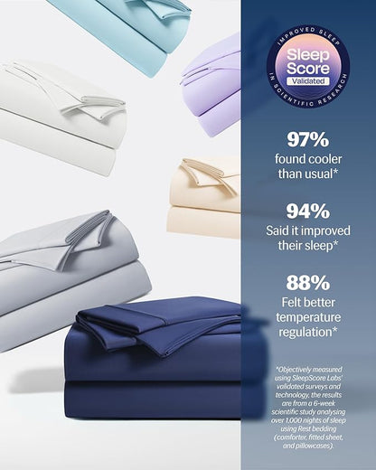 REST® Evercool®+ Starter Sheet Set, Cali King, Blue, Breathable Bed Sheet for Hot Sleeper and Night Sweats, with Pillowcases, Ionic+ Self-Cleaning Silver Yarn for Sensitive Skin, 3PCS No Flat Sheet