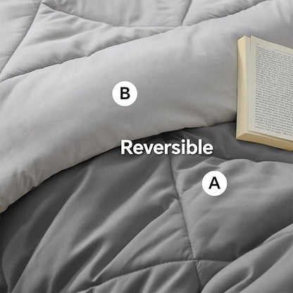 BEDELITE Twin XL Comforter Set 5 Pieces Bed in A Bag - Soft Microfiber Reversible Twin Extra Long Grey Bed Set with Comforters, Sheets, Pillowcase & Sham, Cozy Bedding Sets for College Dorm Room