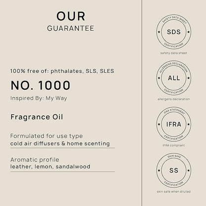 VINEVIDA [128 Fl Oz] Scent NO. 1000 Inspired by My Way Fragrance Oil For Cold Air Diffuser, Aromatic Notes of Leather Lemon Sandalwood, Essential Oil for Diffuser Oil Refill & Air Freshener Room Spray