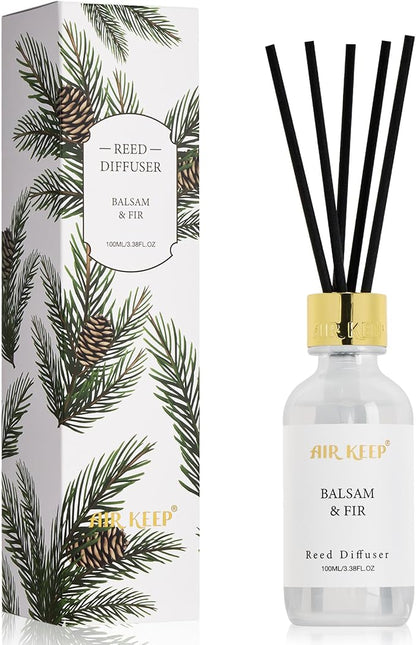 Airkeep Reed Diffuser Set, 3.38 fl oz (100 ml) - Balsam Fir Oil Diffusers with 8 Reed Sticks, Home Fragrance Reed Diffuser for Bathroom Shelf Decor