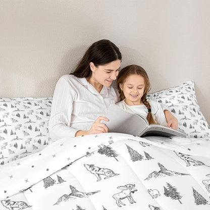 Erosebridal Woodland Animals Comforter Set King Size Bear Deer Wolf Hunting Theme Bedding Set for Kids Child | Rustic Cabin Lodge Decor Duvet Insert Farmhouse Wildlife Mountain Black White Quilt