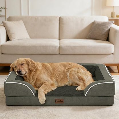 Orthopedic Dog Beds for Large Sized Dogs, Waterproof Memory Foam Large Pet Bed with Sides 35x22Inch, Non-Slip and Egg-Crate Foam Big Dog Couch Bed with Removable Washable Cover, Dark Green