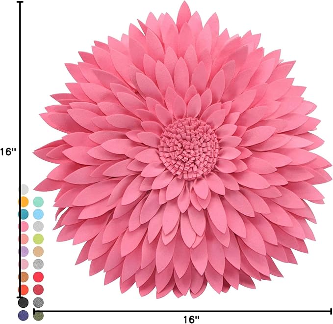 Contempo Lifestyles Daisy Decorative Pillow - Patented 3D Daisy Flower Design, Couch & Bed Decor (18" Flower, 16" Pillow with Insert, Solid Pink)
