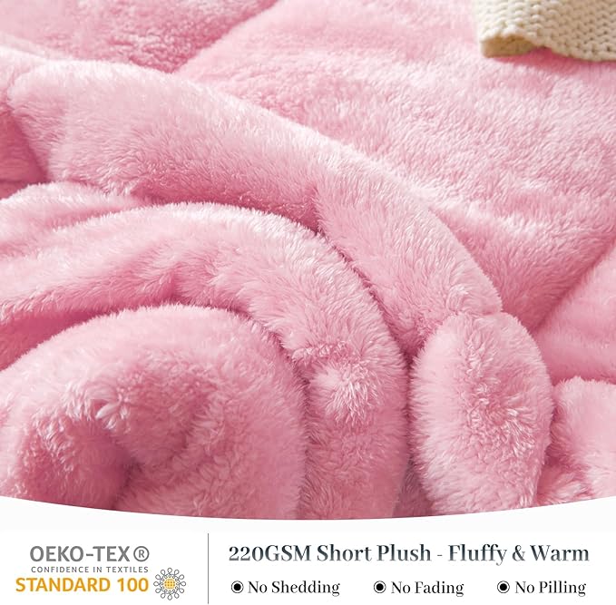 YIYEA Fluffy Queen Size Comforter Set, Luxury Faux Fur Comforter, Ultra Soft Plush Fuzzy Velvet Bedding Comforter Sets for Fall Winter, Cozy Warmth, No Shedding, 3PC, Queen, Pink