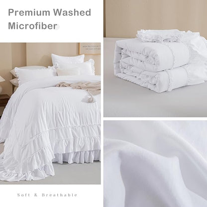 Masaca Oversized King Comforter 120x120,Farmhouse Shabby Boho Chic Bright White Ruffle California King Comforter Set French Country Rustic Bedding 3PCS (1 Ruffled Comforter+2 Pillow Shams)