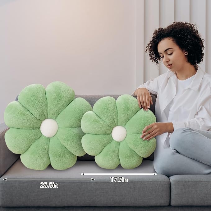 FIONOUT Sage Green Throw Pillows, Flower Pillow, 25.5In Flower Shaped Pillow, Flower Floor Cushion, Room Decor Throw Pillows, Cute Decorative Pillows for Bed Home Sofa (65CM Green)