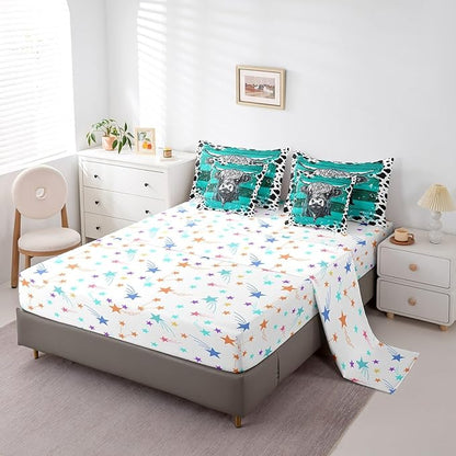 Erosebridal Highland Cow 7 Piece Bedding Set King Size,Rustic Cowhide Bed in a Bag,Cow Pattern Bed Set Includes Comforter, Sheet Set, Pillowcases & Pillow Covers All Season Bedroom Decor