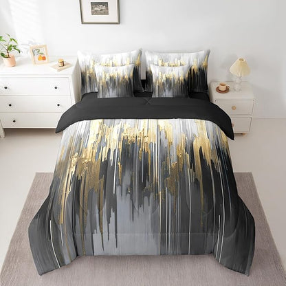 Black Grey Bedding Comforter Sets 7pcs Greyish White Painting Bed in a Bag Gradient Abstract Chic Vintage Twin Bedding Sets Ombre Graffiti Comforter Set, Contemporary Modern Bedding Sets & Collections