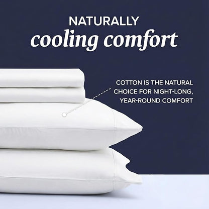 Beckham Hotel Collection Twin Sheet Set 100% Cotton, 500TC Luxury Sateen Bedding, 16” Deep Pocket, Moisture-Wicking, 3-Piece, White