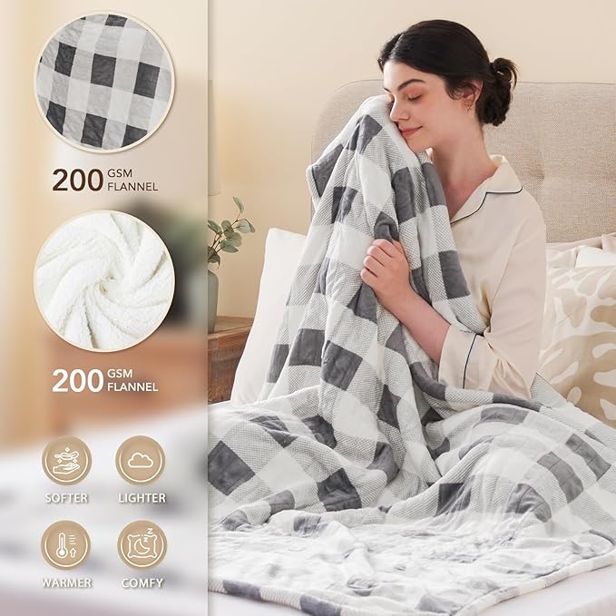 Homemate Electric Blanket Heated Twin Size - 62“x84“ Ultra Soft Cozy Flannel Heating Blanket with 10 Fast Heat Levels 8 Hours Auto Off Over-Heated Protection ETL Certification Keep Warm in Home