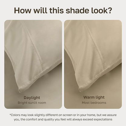 California Design Den 100% Egyptian Cotton Sheets King Size Deep Pocket Set - Certified Authentic Luxury, Soft Sateen, King Sheets Egyptian Cotton - Beige