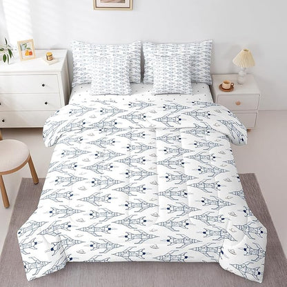 Feelyou Space Rocket Print Bed in a Bag Twin Universe Planets Comforter Set with Sheets for Kids Planet Space Ship Design 7 Piece Bedding Set Women Men Ultra Soft Breathable