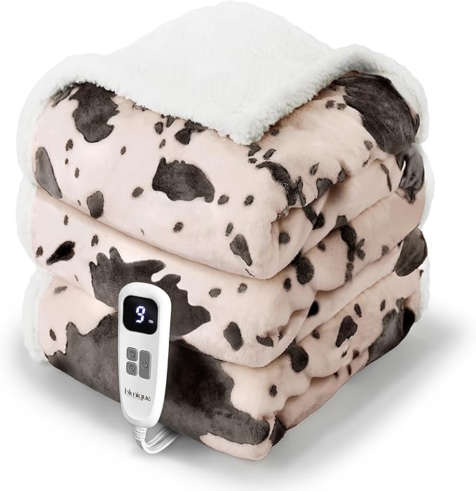 Cow Print Heated Blanket Full-Heating Electric Blanket Full with 10 Heat Levels & 10 Hours Auto-Off, Cozy Soft Fleece Sherpa, Washable, 72 x 84 Inche Cow Print Light Coral