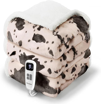 Cow Print Heated Blanket Full-Heating Electric Blanket Full with 10 Heat Levels & 10 Hours Auto-Off, Cozy Soft Fleece Sherpa, Washable, 72 x 84 Inche Cow Print Light Coral