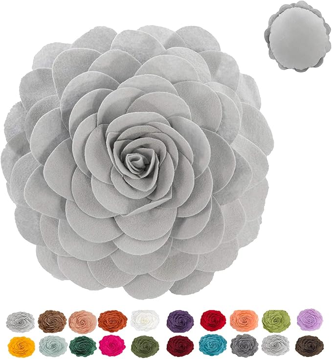 Fennco Styles Eva's Flower Garden Decorative Filled Throw Pillow 13" Round - Grey Floral Accent Pillow for Home, Couch, Bed, Living Room, Holiday and Office Décor