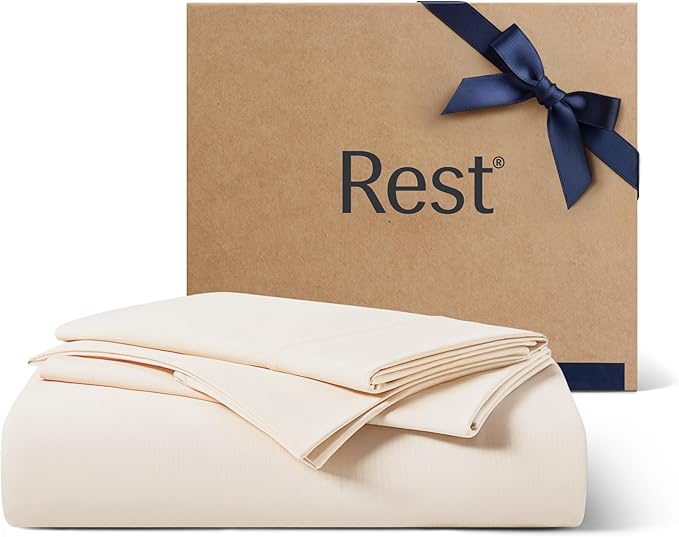 REST® Evercool®+ Starter Sheet Set, Full Size, Ivory, Breathable Bed Sheet for Hot Sleeper and Night Sweats, with Pillowcases, Ionic+ Self-Cleaning Silver Yarn for Sensitive Skin, 3PCS No Flat Sheet