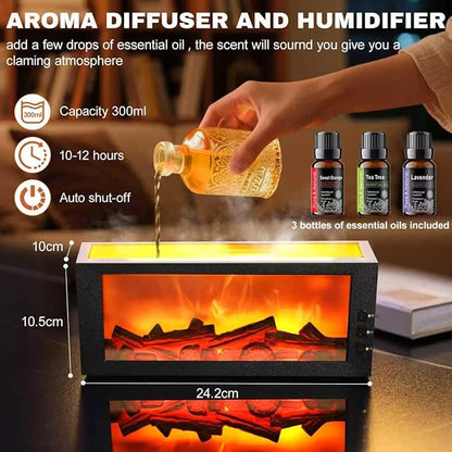 Upgraded 300ml Fireplace Diffuser Essential Oill X3,7 Colorful Large Flame Fire Humidifier Changing Aroma Diffuser for Aromatherapy Yoga Room Bedroom, Room, Office, Home with Remote Timer and Auto Off