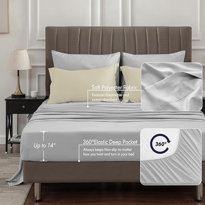 BEDELITE Twin Comforter Set 5 Pieces Bed in A Bag - Soft Microfiber Reversible Oatmeal Bed Set with Comforters, Sheets, Pillowcase & Sham, Cozy Luxury Bedding Sets for All Season