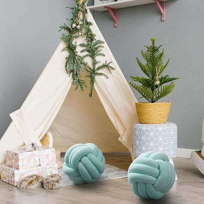 Namalu 2 Pcs Soft Knot Pillow Ball, Decorative Round Throw Knotted Pillows Cushion, Handmade Stuffed Ball Pillows for Winter Bedroom Sofa Couch Home Decor(7.87 Inches,Light Green)