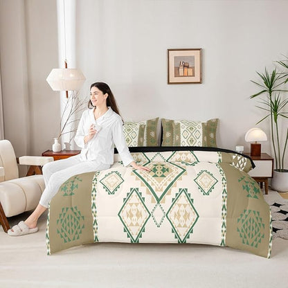 Erosebridal 7 Piece Western Tribal Full Comforter Set with Sheets Exotic Aztec Bed in A Bag Southwestern Native American Bedding Sets for Women Adults Boho Geometric Diamond Art Bed Set