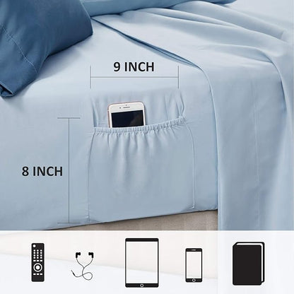 Comfort Spaces Bed in A Bag - Trendy Casual Design Cozy Comforter with Complete Sheet Set with Side Pocket, All Season Cover, Matching Shams, Twin(66"x90"), Gloria, Damask Blue 6 Piece