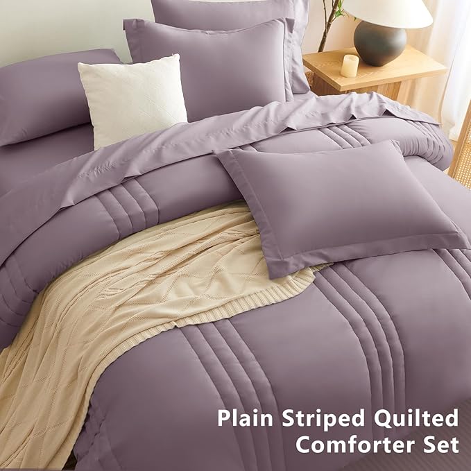 CozyLux King Comforter Set - 7 Pieces Bed in a Bag Dusty Purple Comforter Set with Sheets Luxury Bed Set All Seasons, Soft Bedding Set with Down Alternative Comforter, Sheets, Pillowcases & Shams