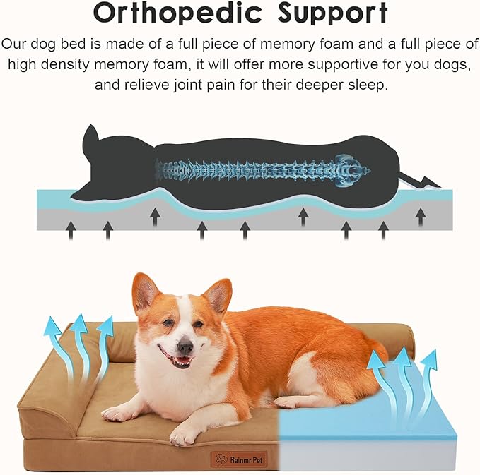 Orthopedic Dog Bed Medium Size Dog, Memory Foam Dogs Bed for Medium Dogs, Washable and Removable Microsuede Cover, Waterproof Liner, Non-Skid Bottom, 35x23x6 Inches, Khaki