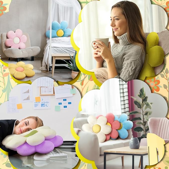 Sratte 10 Pcs Flower Shaped Throw Pillows Cute Daisy Flower Seating Cushions for Adults Reading Leisure Comfortable Home Bedroom Sofa Chair Couch Decor(15.75 Inches)