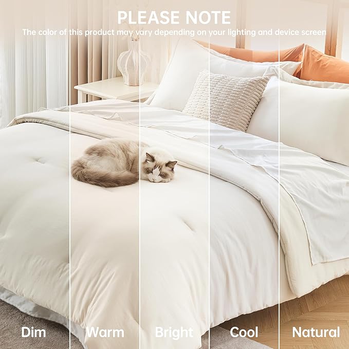 MUXHOMO Full Comforter Sets, All Season Ultra Soft Down Alternative Bedding - 3 Piece Lightweight Bed Set Includes 1 Comforter (82"x86") and 2 Pillow Shams (20"x26"), Ivory